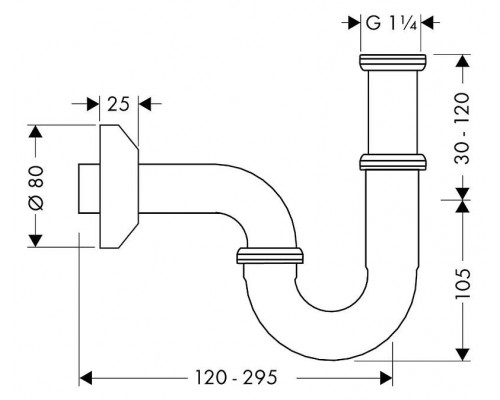 Сифон трубчатый Hansgrohe, упрощенный монтаж, 53010000