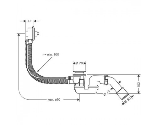 58140180 HG Flexaplus слив-перелив для ванны (скрытая часть)