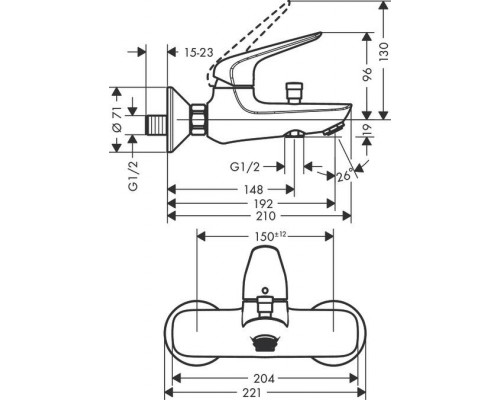 Смеситель для ванны Hansgrohe Novus ВМ, 71040000