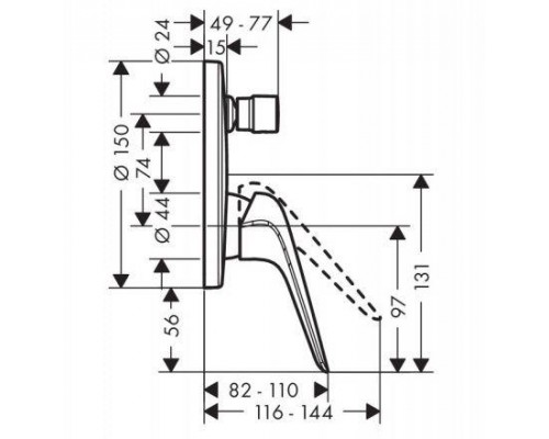Внешняя часть смесителя для ванны hansgrohe Novus скрытого монтажа, со встроенной защитной комбинацией 71046000, хром
