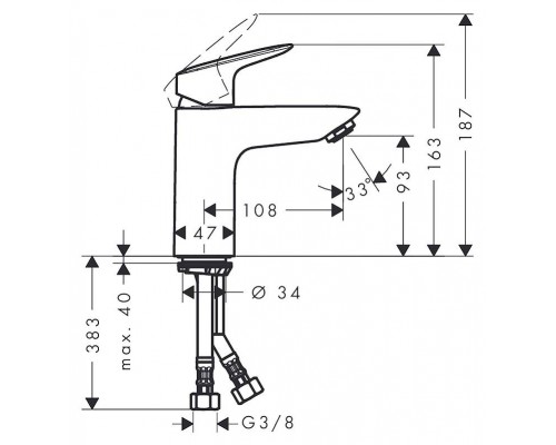 Смеситель для умывальника Hansgrohe Logis 100, Click Clack, 71107000
