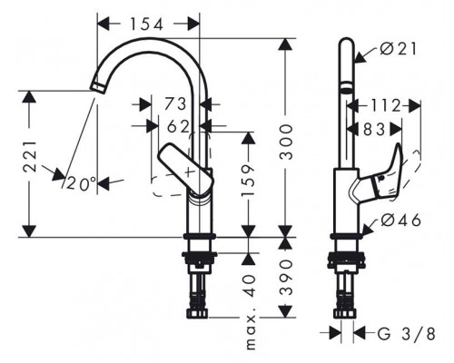 Смеситель Hansgrohe Logis 210, поворотный излив, без сливного набора, 71131000