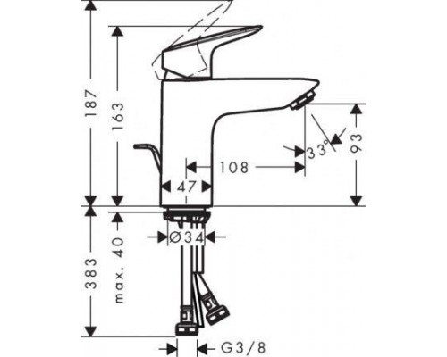 Смеситель для раковины Hansgrohe Logis 100, с сливным гарнитуром, 71171000