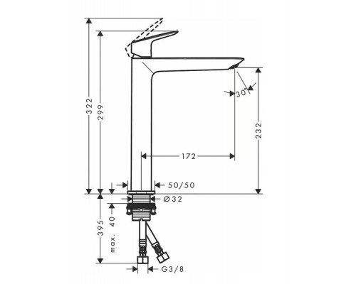 Смеситель для умывальника Hansgrohe Logis Fine 240, без донным клапаном, 71258000