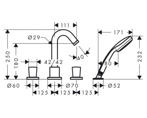 Врезной смеситель для ванны Hansgrohe Logis, 4 отверстия, 71314000