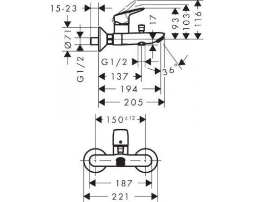 Смеситель для ванны Hansgrohe Logis, экономичный расход воды, 71401000