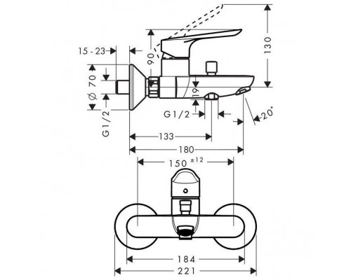 Смеситель для ванны Hansgrohe Logis E 71403000 (71415000)