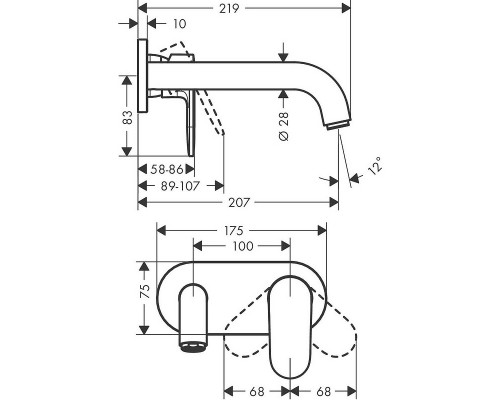 Смеситель для раковины Hansgrohe Vernis Blend, настенный, излив 20,4 см, хром, 71576000