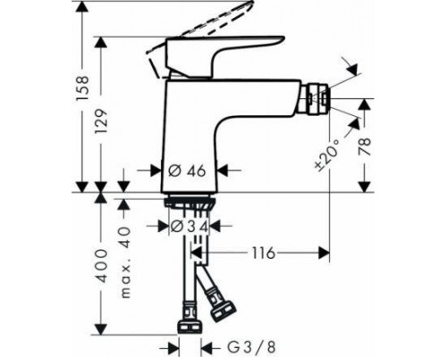 Смеситель для биде Hansgrohe Talis E, с клапаном Push-Open, 71721000