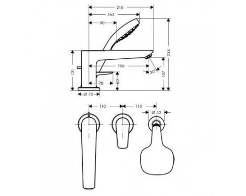 Врезной смеситель для ванны Hansgrohe Talis E, 3 отверстия, 71731000