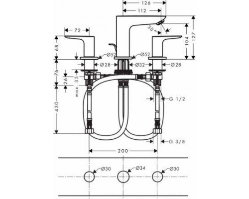 Смеситель для раковины Hansgrohe Talis E, 3 отверстия, с гарнитуром, 71733000