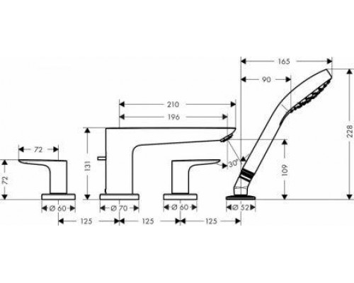 Внешняя часть смесителя для ванны hansgrohe Talis E на край ванны, на 4 отверстия 71748340
