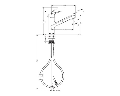 71842000 Hansgrohe Focus M43 Кухонный смеситель однорычажный, 150, с вытяжным изливом, 1jet хром