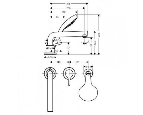 Врезной смеситель для ванны Hansgrohe Тalis S, 3 отверстия, 72417000