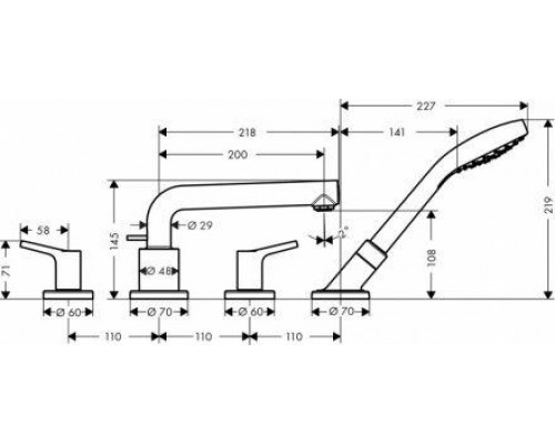 Смеситель на край ванны Hansgrohe Talis E, 72418000