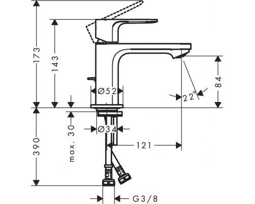 Смеситель для раковины 72510000 Hansgrohe Rebris S 80, хром