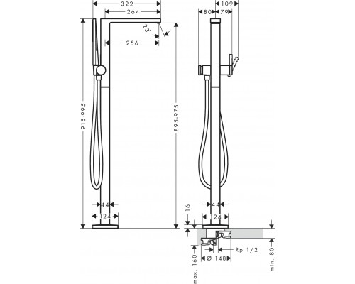 Cмесителя для напольной ванны Hansgrohe Tecturis E 73445000