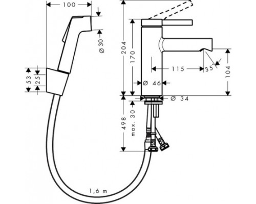 Смеситель для умывальника Hansgrohe Zesis S 100, с гигиенической лейкой, хром, 74210000