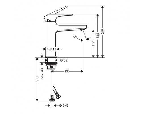 Смеситель для раковины Hansgrohe Metropol 110, Push-Open, 74507000