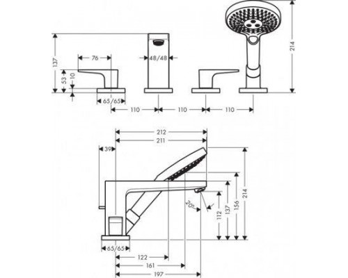 Врезной смеситель для ванны Hansgrohe Metropol 74552000
