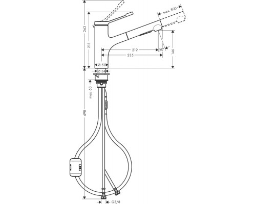 Смеситель кухонный Hansgrohe Hansgrohe Zesis Lean M34 150 2jet хром 74814000