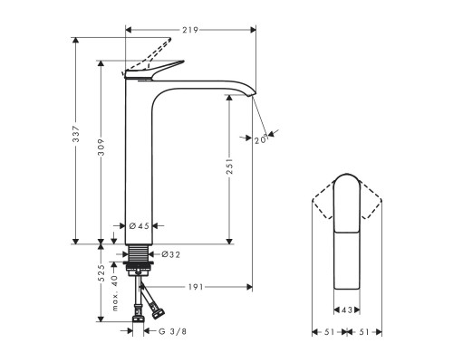 Смеситель для умывальника HANSGROHE Vivenis без донного клапана 75042000 хром