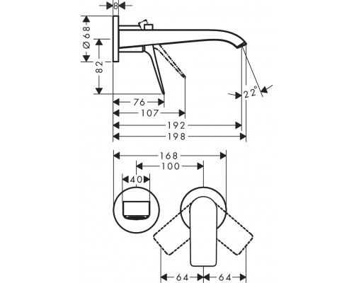 Смеситель настенный Hansgrohe Vivenis 195, с донным клапаном, хром, 75050000