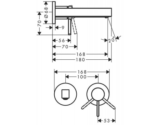 Смеситель Hansgrohe Finoris, настенный, с изливом 165 мм, хром, 76051000