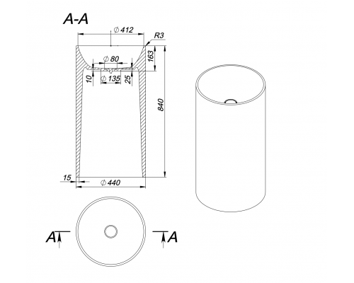Умывальник напольный без перелива Holbi Andromeda 440*440*840 белый глянец (c образца)