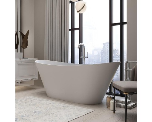 Ванна каменная из каменной массы Solid Surface Holbi Afina 161x66, Матовая, Черный логотип, цвет Белый