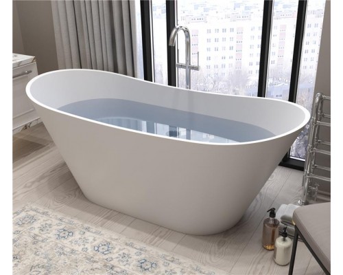 Ванна каменная из каменной массы Solid Surface Holbi Afina 161x66, Матовая, Черный логотип, цвет Белый