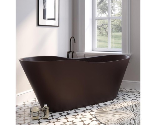 Ванна каменная из каменной массы Solid Surface Holbi Afrodita 161x68, матовая, черный логотип, цвет белый