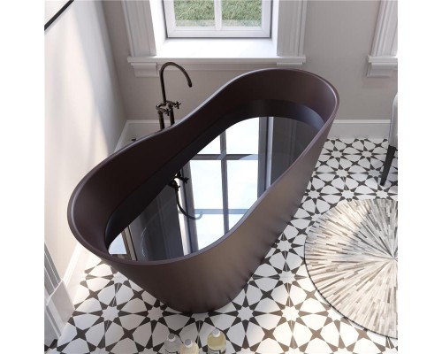 Ванна каменная из каменной массы Solid Surface Holbi Afrodita 161x68, матовая, черный логотип, цвет белый