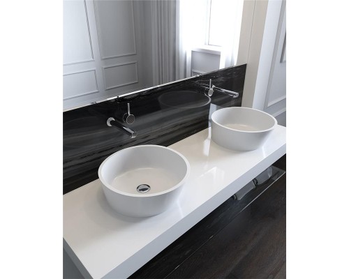 Раковина Holbi Almatea 43x43, из Solid Surface, Матовая, Черный логотип, цвет Белый