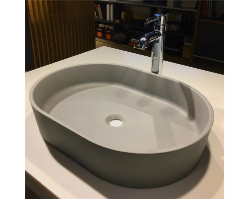 Раковина Holbi Ariel 55x40, из Solid Surface, Матовая, Черный логотип, цвет Белый с выпуском