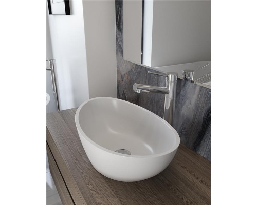 Раковина Holbi Europe 55x34, из Solid Surface, Матовая, Черный логотип, цвет Белый
