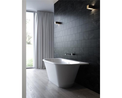 Ванна отдельностоящая каменная из каменной массы Solid Surface Holbi Galatea 170x77, матовая, черный логотип, цвет белый