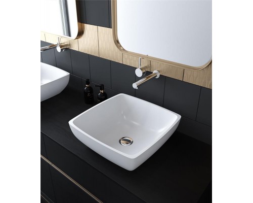 Раковина Holbi Jupiter 44x44, из Solid Surface, Матовая, Черный логотип, цвет Белый