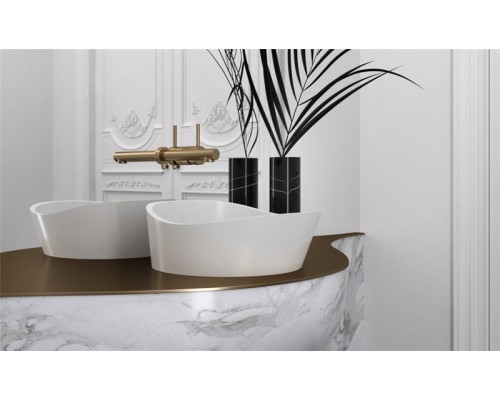 Раковина Holbi Mars 42x41, из Solid Surface, Матовая, Черный логотип, цвет Белый