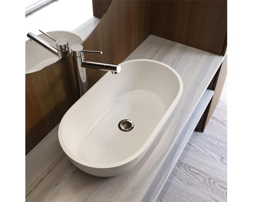 Раковина Holbi Mercury 64x35, из Solid Surface, Матовая, Черный логотип, цвет Белый