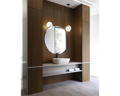 Раковина Holbi Mercury 64x35, из Solid Surface, Матовая, Черный логотип, цвет Белый