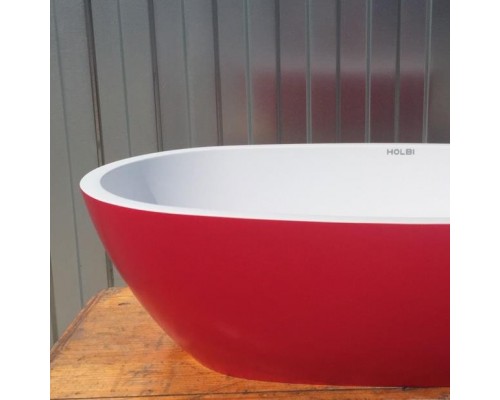 Раковина Holbi Mercury 64x35, из Solid Surface, Матовая, Черный логотип, цвет Белый