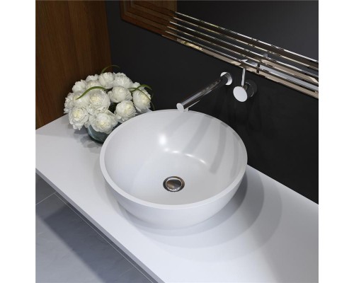 Раковина Holbi Moon 44x44, из Solid Surface, Матовая, Черный логотип, цвет Белый