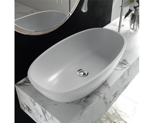 Раковина Holbi Tefia 64x35, из Solid Surface, Матовая, Черный логотип, цвет Белый