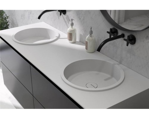 Раковина Holbi Uran 41x41, из Solid Surface, Матовая, Черный логотип, цвет Белый