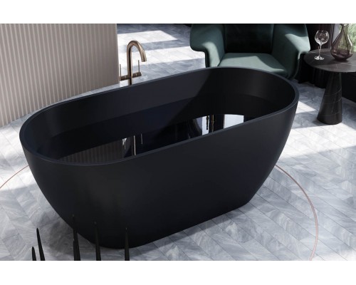 Ванна из каменной массы Solid Surface Holbi Venus 170х80 см матовая черная