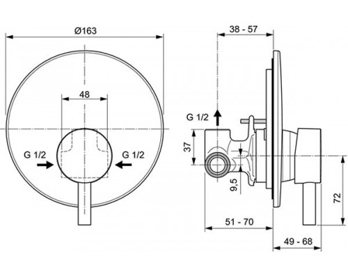 Смеситель встраиваемый Ideal Standard CERALINE для душа A6940AA (в комплекте с встроенной частью)