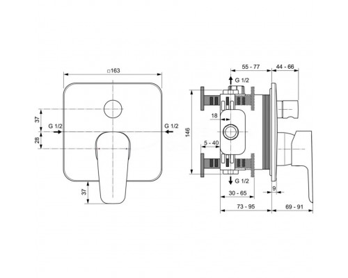 Смеситель Ideal Standard Cerafine Model D встраиваемый для ванны и душа, хром, A7189AA