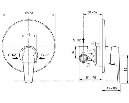 Смеситель Ideal Standard Cerafine Model O встраиваемый для душа, хром, A7192AA