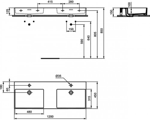 Двойной умывальник 120x45 см Ideal Standard Extra T373101